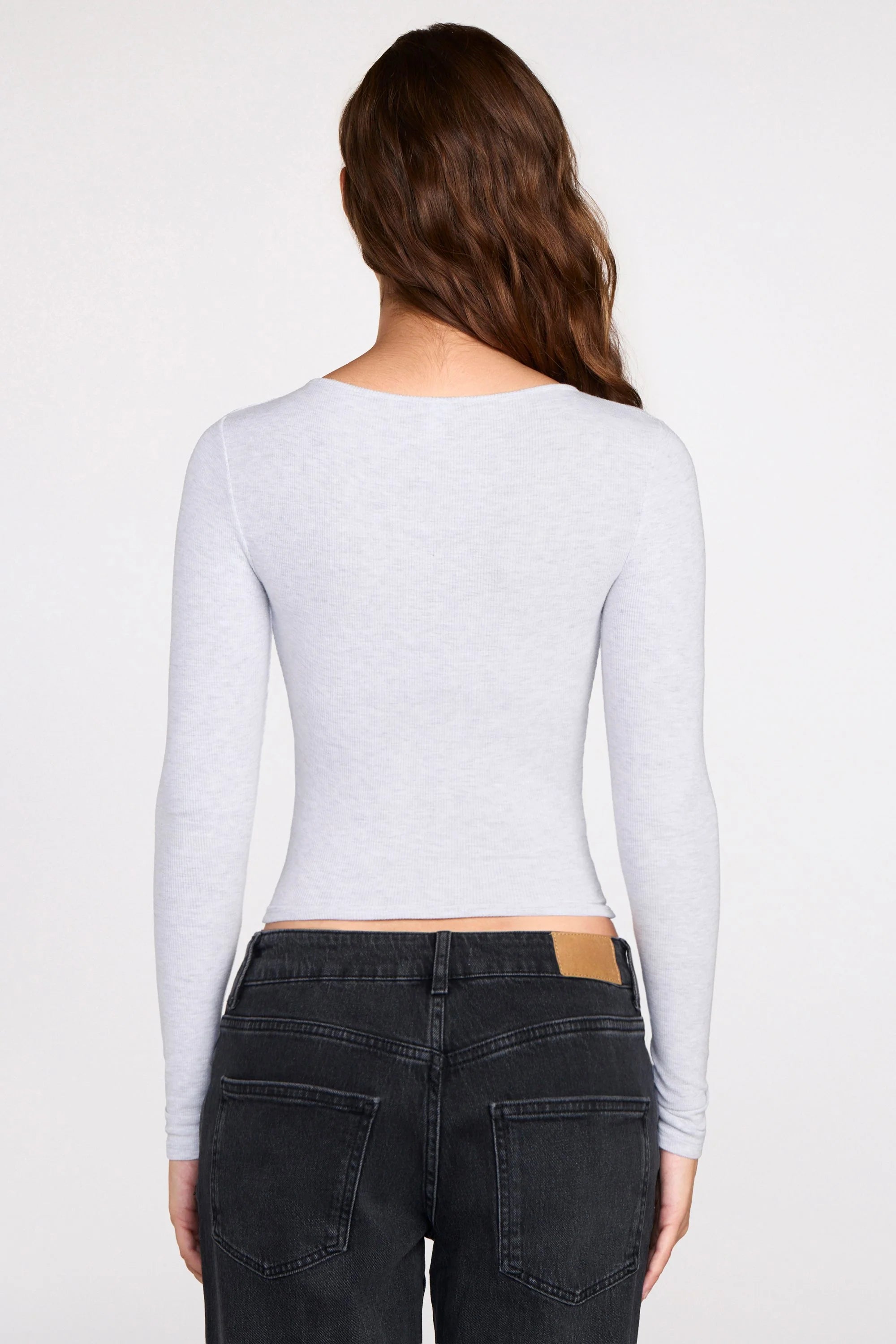 Ribbed Modal Ruched Long-Sleeve Top in Grey