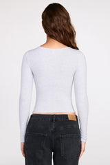 Ribbed Modal Ruched Long-Sleeve Top in Grey
