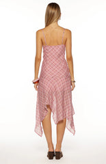 Milla Pink Plaid Hanky Hem Midi Dress